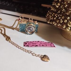 Betsey Johnson Gold and Blue Camera Necklace